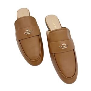 Coach Samie Slide Loafers in Brown Camel Saddle Leather Flat Mules Size 10B